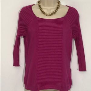 Ladies ribbed Fuchsia Three-quarter length top